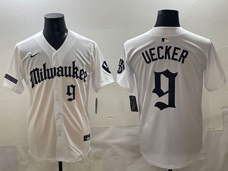 Men 2025 Milwaukee Brewers #9 Uecker White Five generations Joint Name Nike MLB Jersey style 08->seattle mariners->MLB Jersey